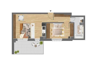 Apartament cu 2 camere semidecomandat în Exterior Vest