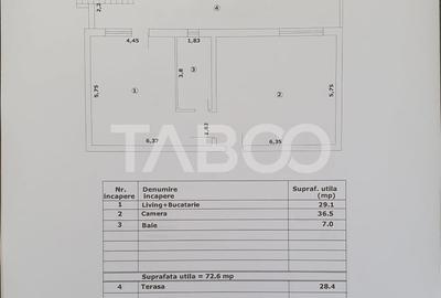 Apartament 2 camere decomandat 73 mp utili + terasa 28 mp nou 2025