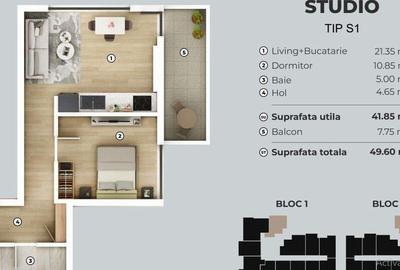 Apartament cu 2 camere semidecomandat în Popești-Leordeni