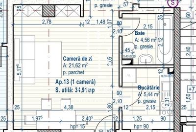 Apartament de 1 camera, decomandat , 35 MP,semifinisat, Floresti Apartament de 1 camera, decomandat , 35 MP,semifinisat, Floresti - 2