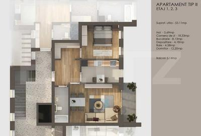 Apartament 2 camere, decomandat + balcon 5 mp , Tractorul - 4