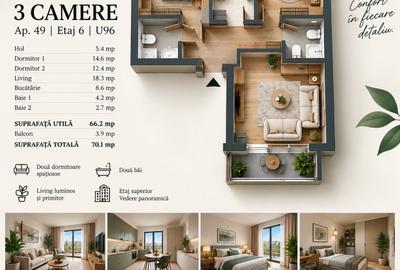 Apartament cu 3 camere decomandat în Berceni