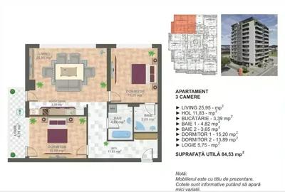 Apartament cu 3 camere decomandat în 13 Septembrie - 7