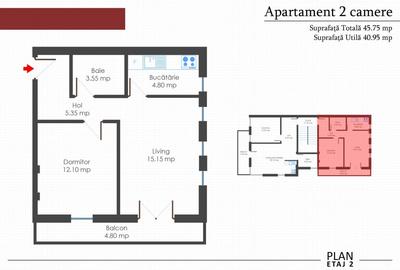 Apartament cu 2 camere semidecomandat în Apusului - 2