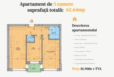 Apartament cu 3 camere semidecomandat în Central - 2