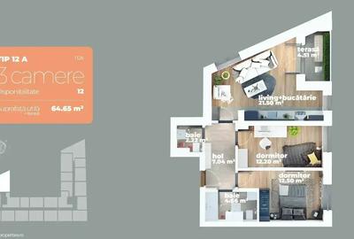 Apartament cu 3 camere decomandat în 1 Decembrie 1918 - 2