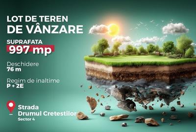 Teren Intravilan 997 mp, deschidere 76 ml, Drumul Cretestilor, Sector 4