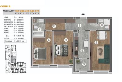 Apartament 3 Camere Decomandat Sector 4 Grand Arena 79.55MP - 1