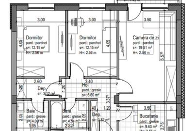 Apartament cu 3 camere în Tractorul - 3