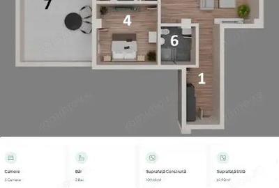 Apartament 3 camere, terasa 31 mp Otopeni central | parcare, comision 0 - 9