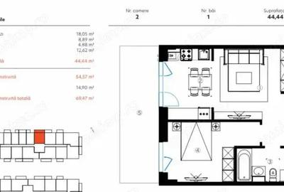 Apartament 2 camere, 45mp utili+15mp terasa, metrou, Hils Republica - 1