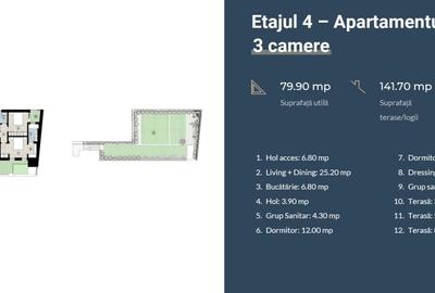 Duplex- Penthouse, 3 camere, terase: 141.7mp - 11