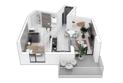 Apartament cu 2 camere 52,65 mp+terasa 10,90 mp, etajul 1
