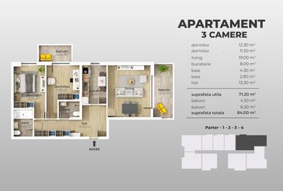 Apartament cu 3 camere decomandat în Berceni
