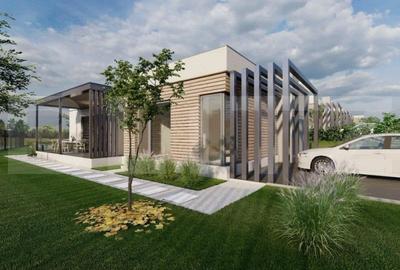 Casa noua mediteraneana pasiva 3 camere, 105 mp utili, teren 630 mp, drum privat