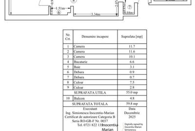 Apartament cu 3 camere decomandat în Titan