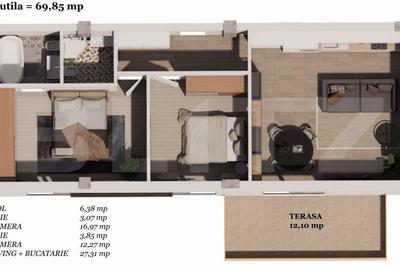 Apartament 3 camere, semifinisat, 70mp, zona Auchan - 2