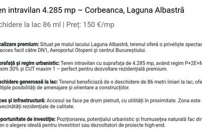 Teren intravilan de 4285 mp, în Corbeanca - 2