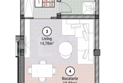 Apartament cu 1 camere 39 mp utili - 1