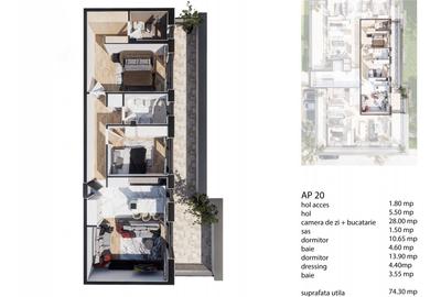 Penthouse de vanzare in Baciu, 74 mp utili, terasa 30 mp, ansamblu imobiliar nou