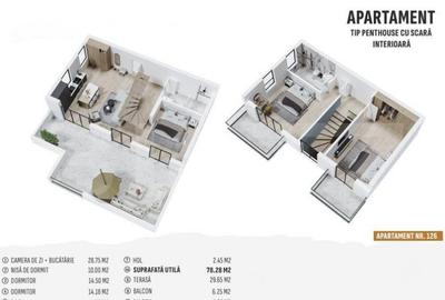 Penthouse ultrafinisat, 78mp utili, terasa, 30mp - 1