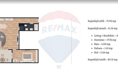 Apartament central spatios cu terasa generoasa | 2 camere | 83mpu - 21