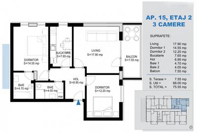 Apartament cu 3 camere decomandat în Titan - 2