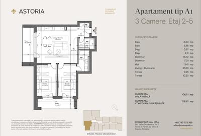 APARTAMENT 3 CAMERE - COSMOPOLIT ASTORIA | CENTRU, orientare Sud Est - 4