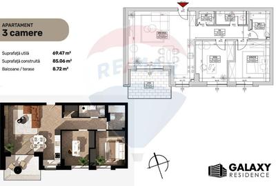 Apartament cu 3 camere decomandat în Tractorul - 3