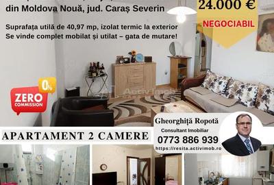 Apartament cu 2 camere semidecomandat în Moldova Nouă