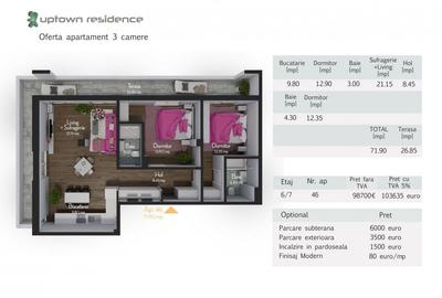 De vanzare apartamente cu 3 camere, UpTown Residence - 12