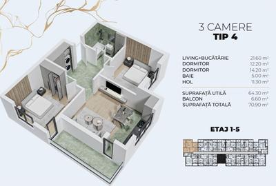 Apartament cu 3 camere decomandat în Berceni - 1