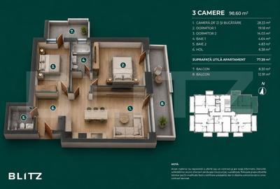 Apartament cu 3 camere semidecomandat în Bună Ziua - 1