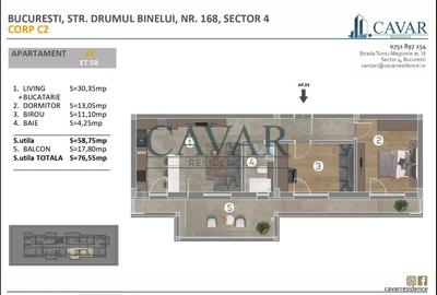 Apartament 3 Camere 76 mp Proiect Cavar Residence Binelui - 15