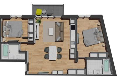 Apartament de 3 camere semifinisat, CF , 68,37 mp, balcon 4,20 mp, zona VIVO - 2