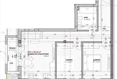 Apartament 3 camere, 60mp, balcon