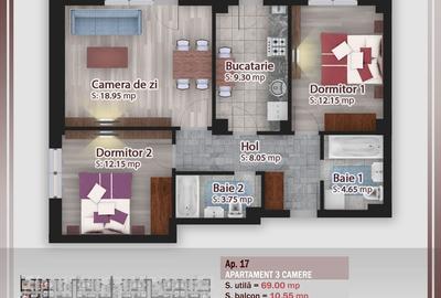 Apartament cu 3 camere decomandat, mobilat în Titan