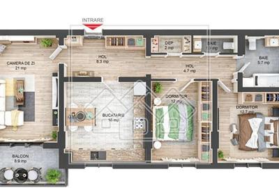 Apartament cu 3 camere decomandat în Aeroport - 9