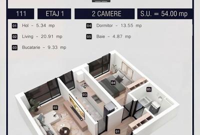 Apartament cu 2 camere în Chiajna