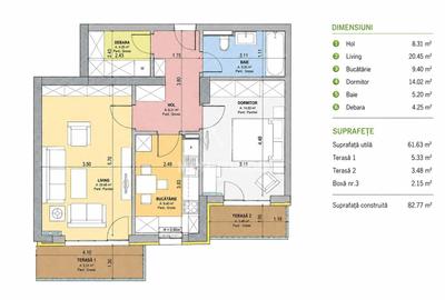 Apartament cu 2 camere decomandat, mobilat în Tractorul - 4