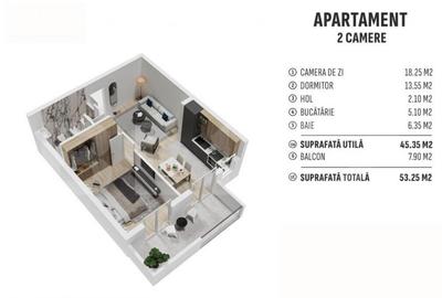 Apartament de 2 camere finisat, 45 mp, cartier rezidential n Apartament de 2 camere finisat, 45 mp, cartier rezidential n - 1