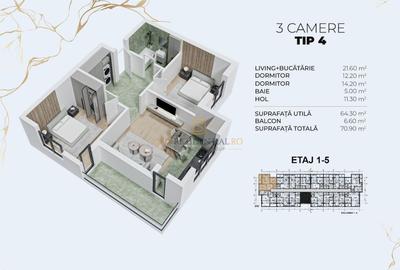 Apartament cu 3 camere semidecomandat în Central - 5