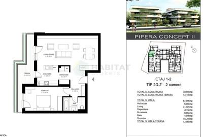 Apartament 2 camere spațios | 67 mp utili + terasă 13 mp | PIPERA CONCEPT II - 2