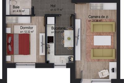 Apartament cu 2 camere decomandat în Tractorul - 1