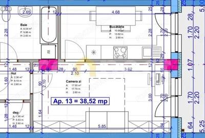 Apartament 1 Camera, balcon - SU 38,52 mp Terra, Flore?ti - 3