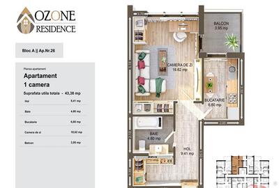 Garsoniera de in Focsani Ozone City, etaj 1 , 44mp utili - 4