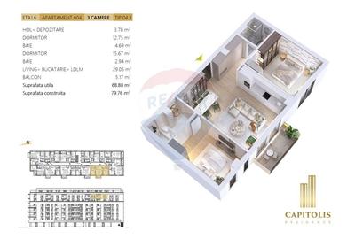 Apartament cu 3 camere semidecomandat în Tractorul - 1