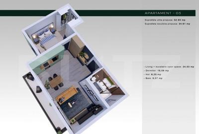 APARTAMENT 2 CAMERE 53MP CIARDA ROSIE - 1