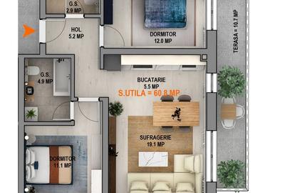 Apartament 61 mp utili, balcon 6mp, Calea Surii Mici-Magnolia - 8