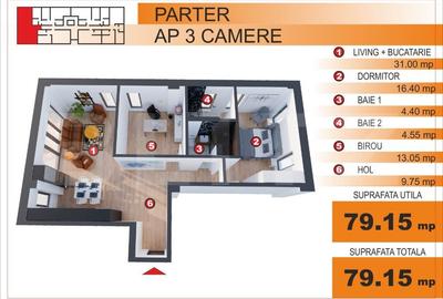 Apartament cu 3 camere în Central